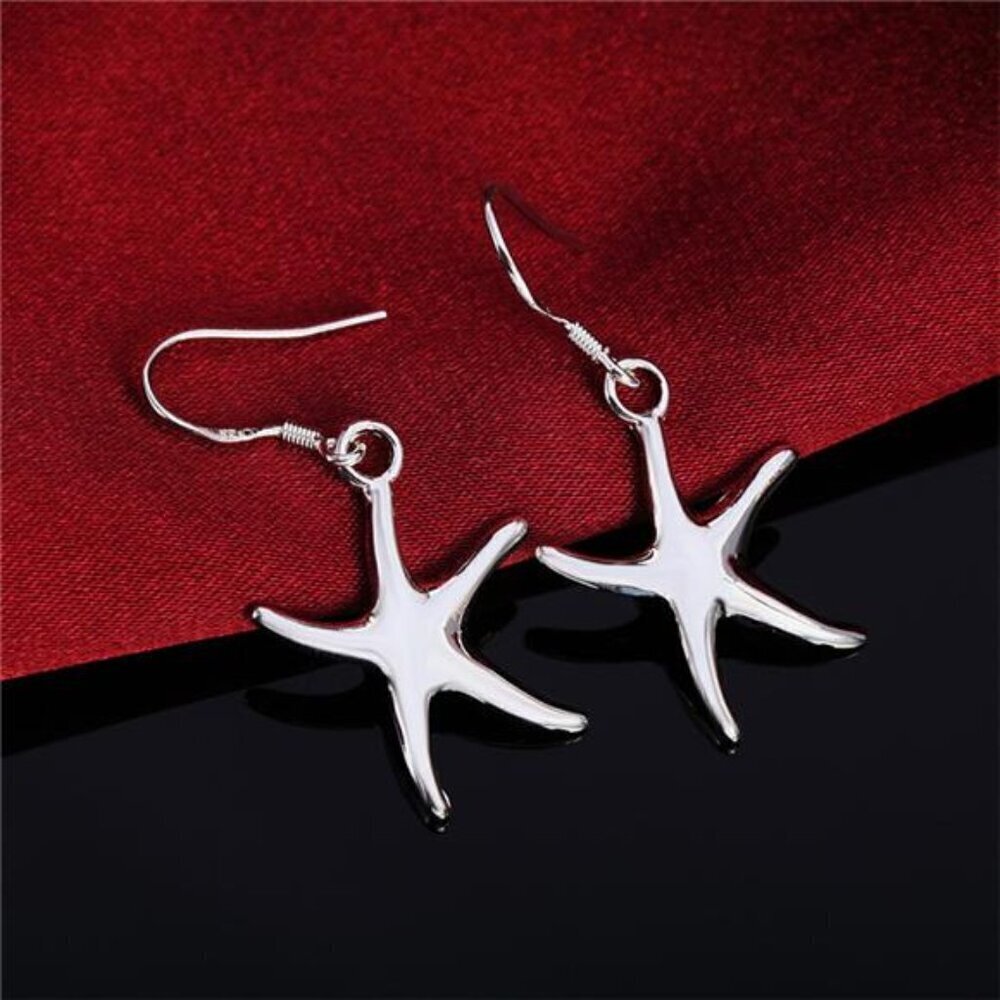Silver Starfish Earrings 925 Sterling Charm Cute for Women Luxury Fashion Party - Picture 3 of 6